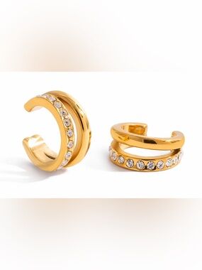 New 18K Gold Plated Double Row Crystal Ear Cuff | No Piercing Needed